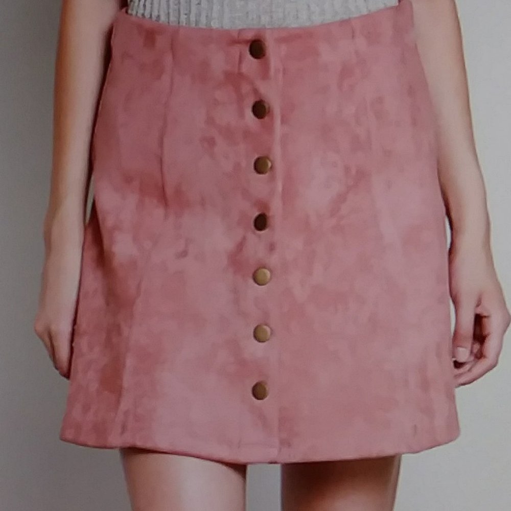 Forever 21 Hanna Blush Pink Button down Mini Skirt Medium - Picture 9 of 11